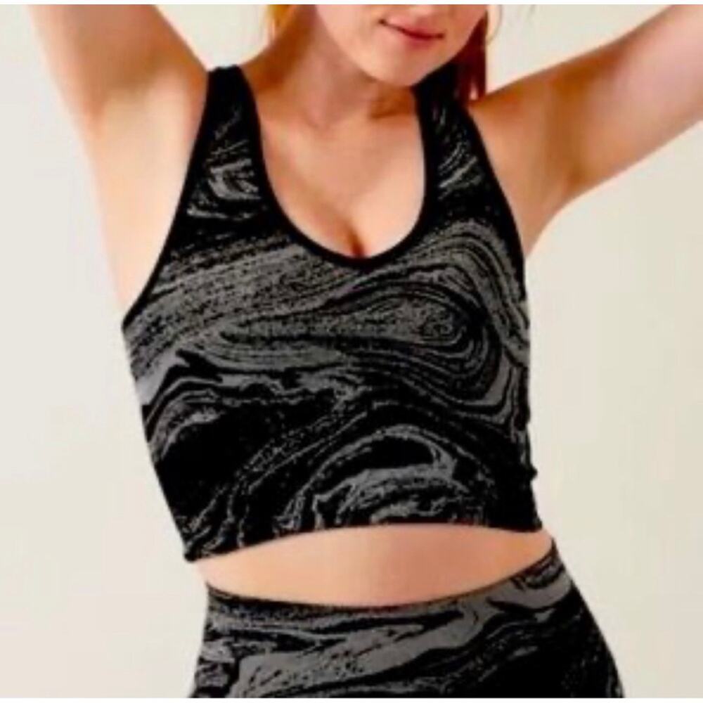 Athleta Metallic Shimmer Longline Sports Bra XS Black Swirl Crop Tank New